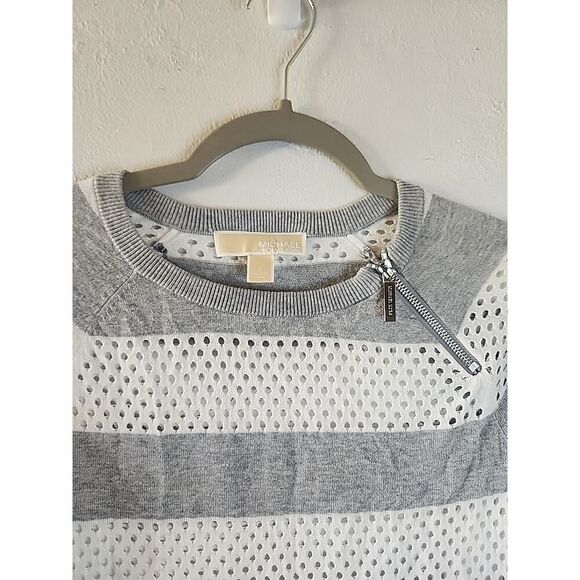 MICHAEL Michael Kors Long Sleeve Mesh Striped Sweater Women's Size S White Gray - Picture 2 of 4